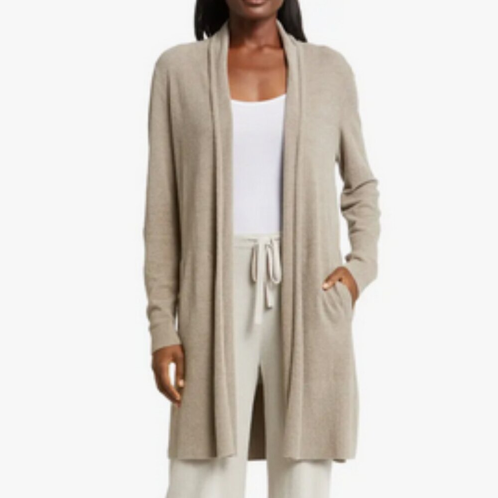 Barefoot Dreams CozyChic Ultra Lite Open Front Cardigan in Nickel NWT Sz: Small - Picture 1 of 15